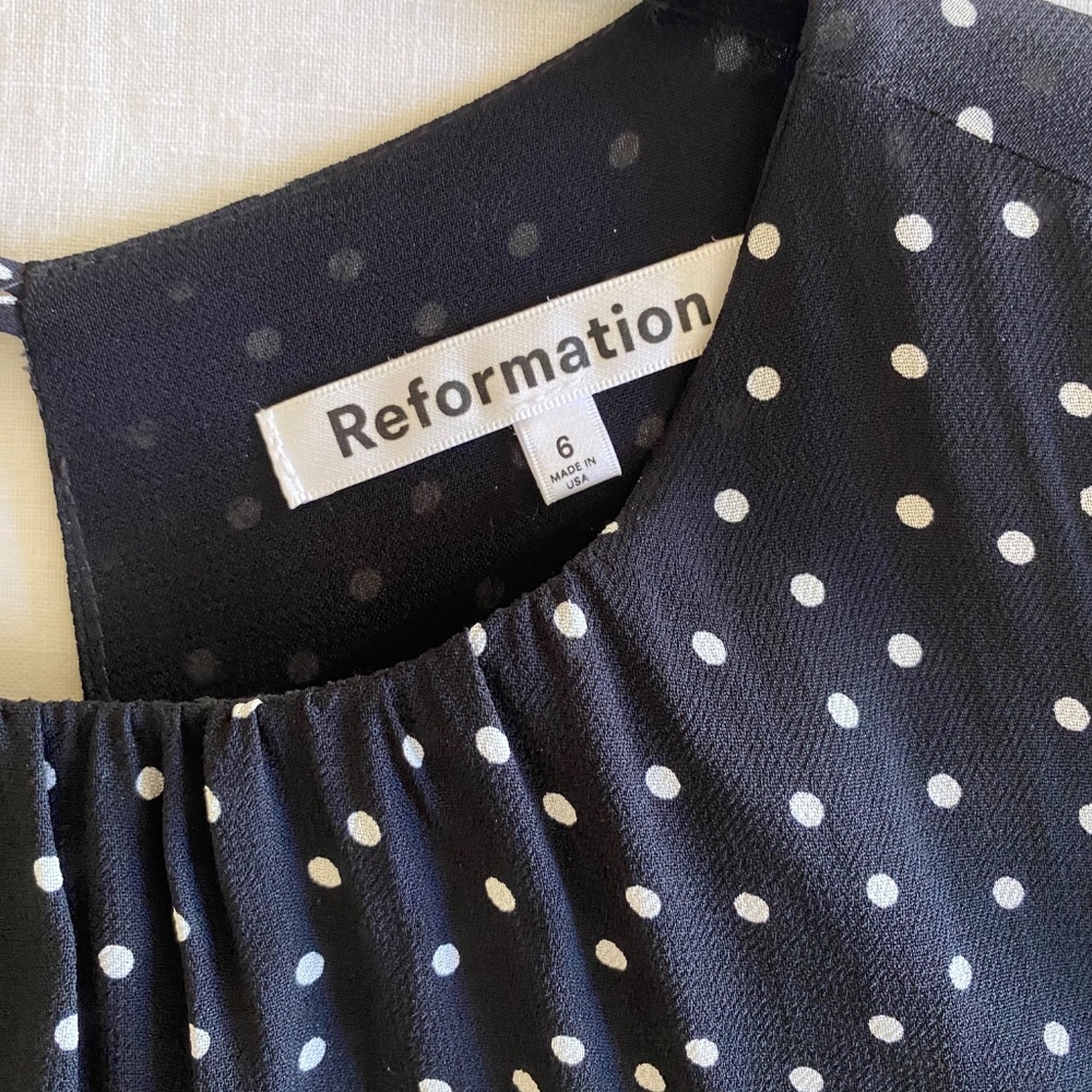 Reformation Black White Polka Dot Zip Mid Length Dress Size 6 - Picture 12 of 15
